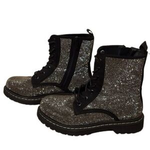 Betsey Johnson x Torrid Collab: Sold Out Crystal Silver Black Combat Boots Wide